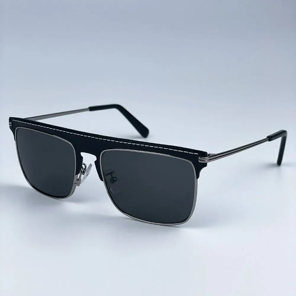 NEW Loewe LW40006U 20A Metal Black Leather Grey Aviator Unisex Sunglasses